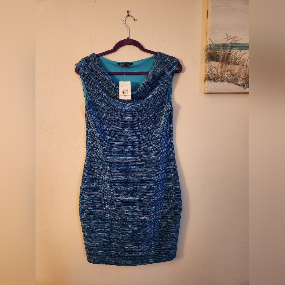 Evan Picone sleeveless cowl neck blue bodycon dress knee length petite medium M